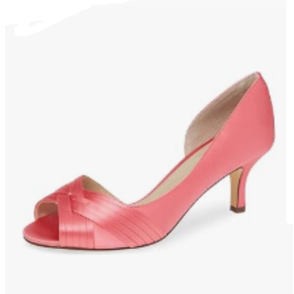XYD Pink Peep Toe Pumps Satin Crisscross Strap Low Heels Slip On D'Orsay Shoes - Picture 1 of 8
